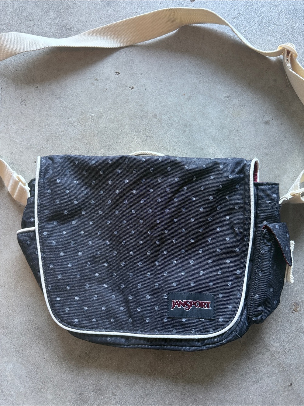 Jansport Black Polka-Dot Messenger Bag with Cream Strap